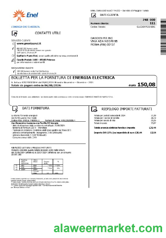 Italy Enel electricity business utility bill template in Word and PDF formats